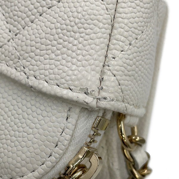 シャネル チェーンショルダーバッグ マトラッセ ココマーク フラップ フォンケース キャビアスキン AP2096 CHANEL 白