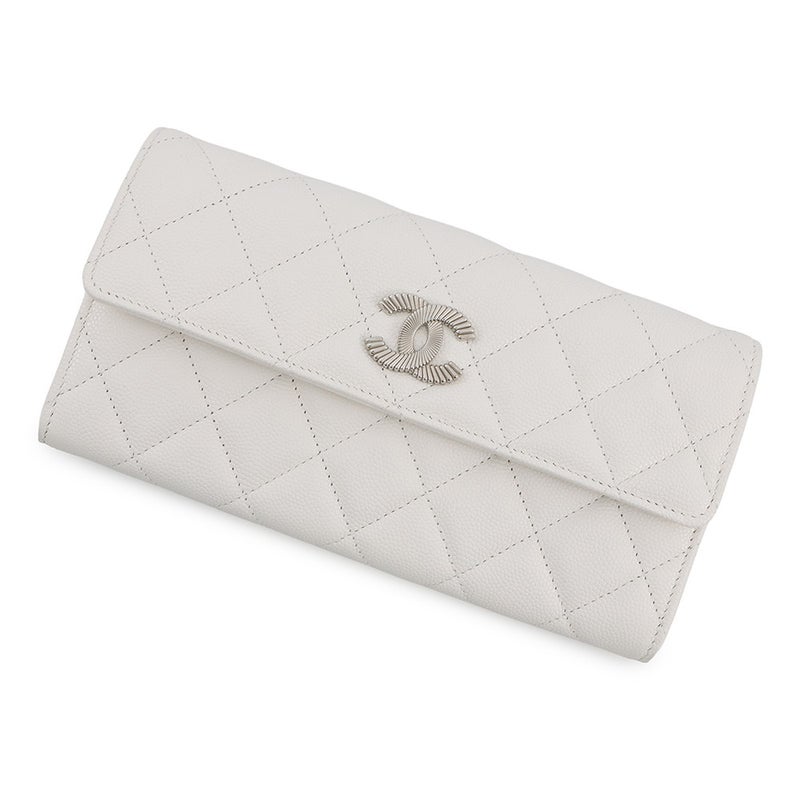 シャネル 長財布 マトラッセ ココマーク ロングウォレット キャビアスキン AP4327 CHANEL 白