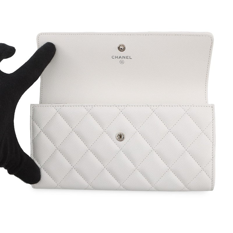 シャネル 長財布 マトラッセ ココマーク ロングウォレット キャビアスキン AP4327 CHANEL 白