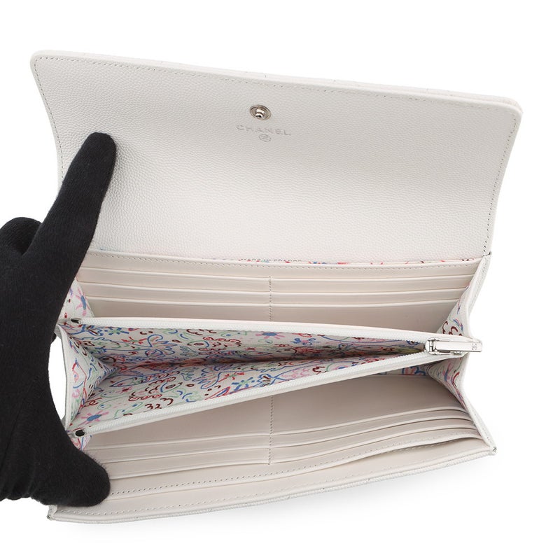 シャネル 長財布 マトラッセ ココマーク ロングウォレット キャビアスキン AP4327 CHANEL 白