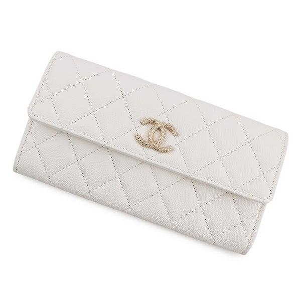 シャネル 長財布 マトラッセ ココマーク ロングウォレット キャビアスキン AP4247 CHANEL 白