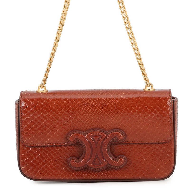 セリーヌ チェーンショルダーバッグ トリオンフ パイソン 199244 CELINE ブラウン