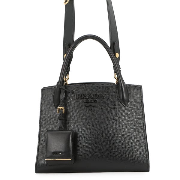 プラダ ハンドバッグ モノクローム サフィアーノレザー PRADA 1BA156 2wayショルダーバッグ 黒