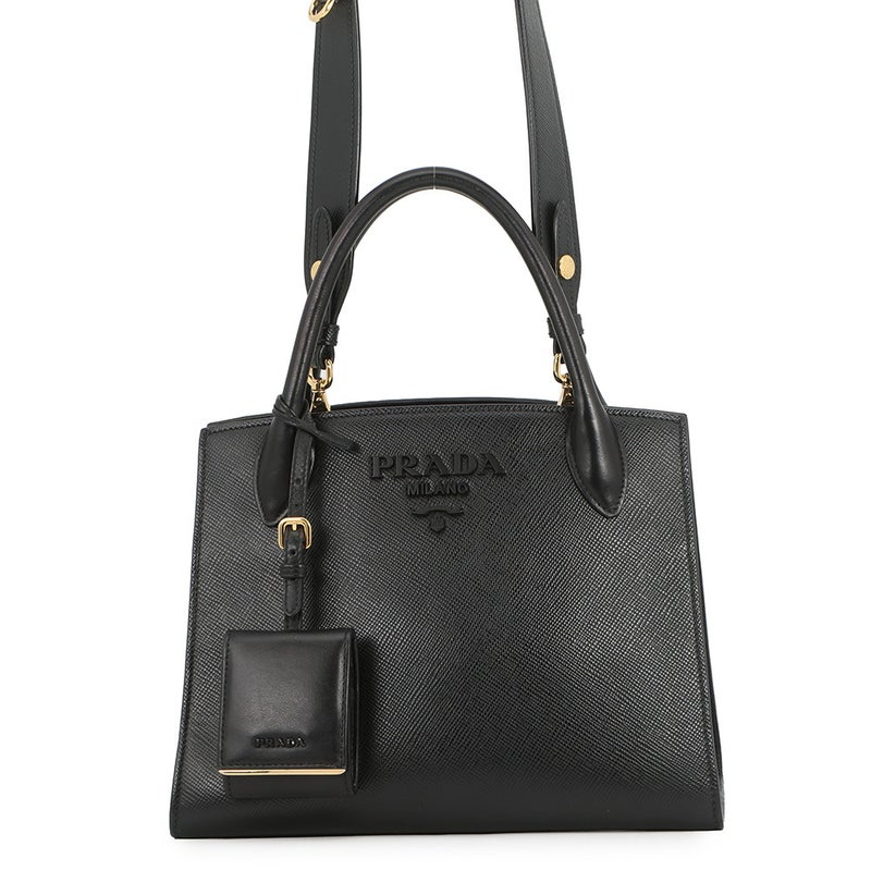 プラダ ハンドバッグ モノクローム サフィアーノレザー PRADA 1BA156 2wayショルダーバッグ 黒