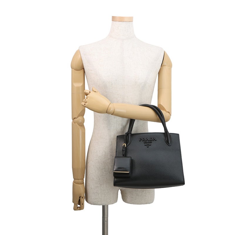 プラダ ハンドバッグ モノクローム サフィアーノレザー PRADA 1BA156 2wayショルダーバッグ 黒