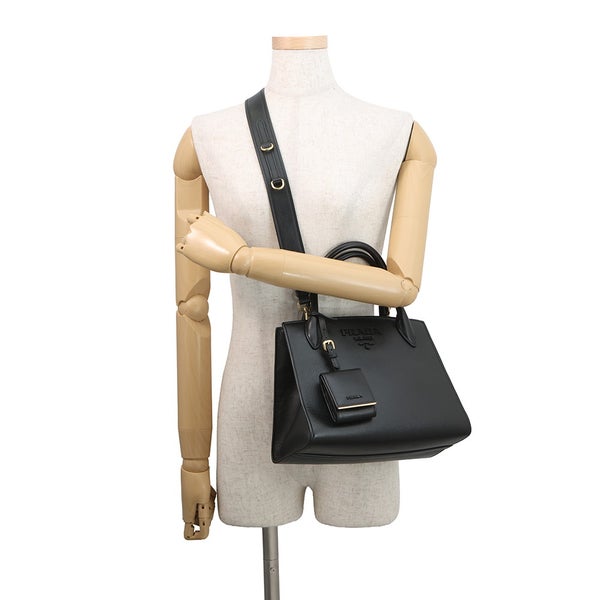 プラダ ハンドバッグ モノクローム サフィアーノレザー PRADA 1BA156 2wayショルダーバッグ 黒