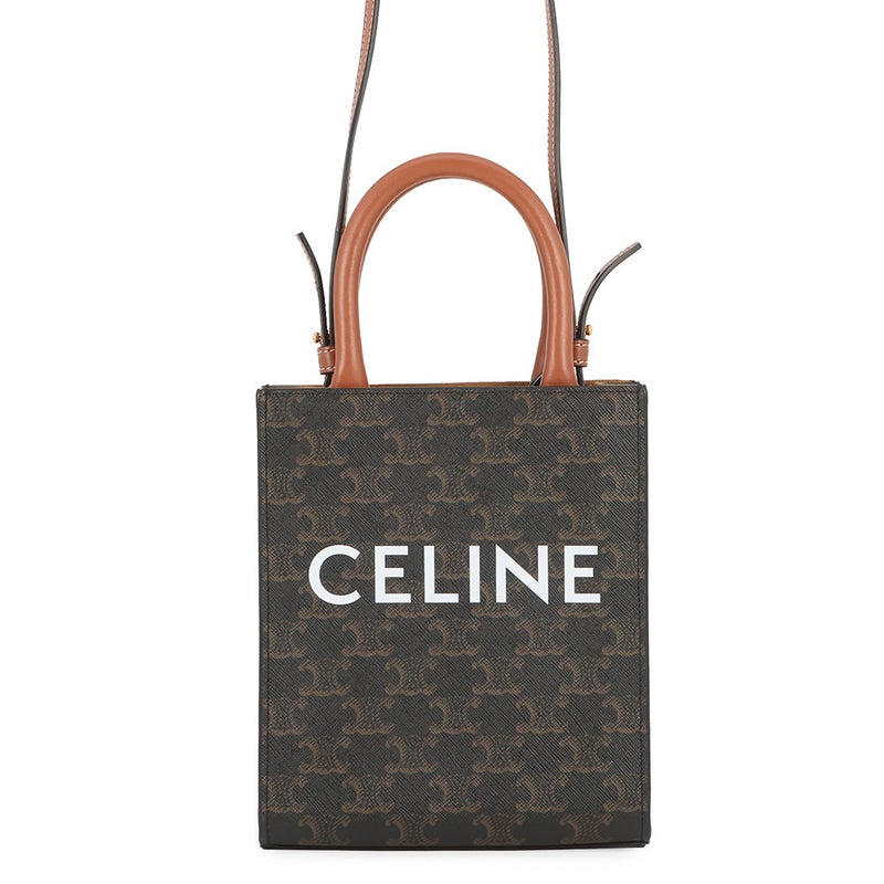 セリーヌ ハンドバッグ トリオンフ ミニ バーティカル カバ PVC/レザー 194372 CELINE 2wayショルダーバッグ ブラウン