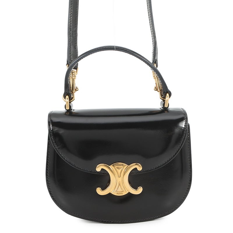 セリーヌ ハンドバッグ トリオンフ ミニ ブザス クレア カーフレザー 10L063 CELINE ミニバッグ 2wayショルダー 黒