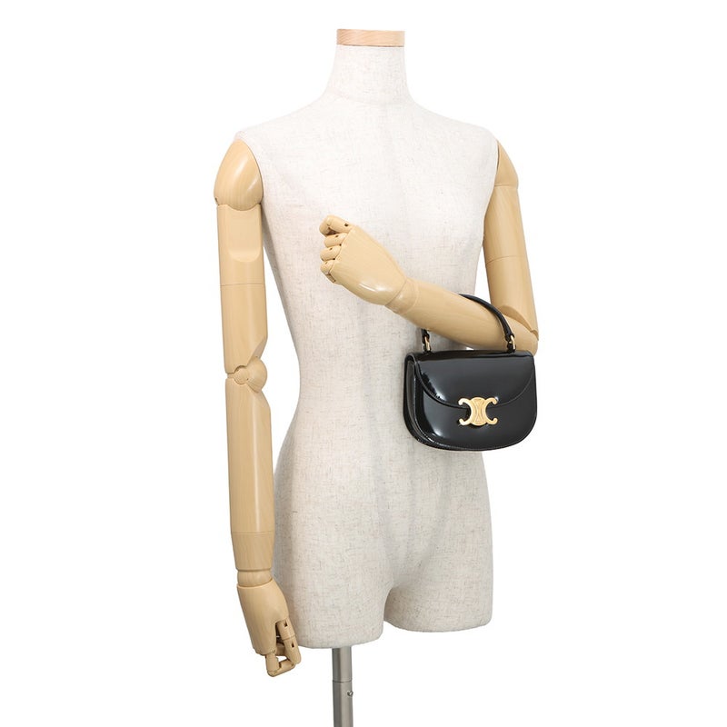 セリーヌ ハンドバッグ トリオンフ ミニ ブザス クレア カーフレザー 10L063 CELINE ミニバッグ 2wayショルダー 黒