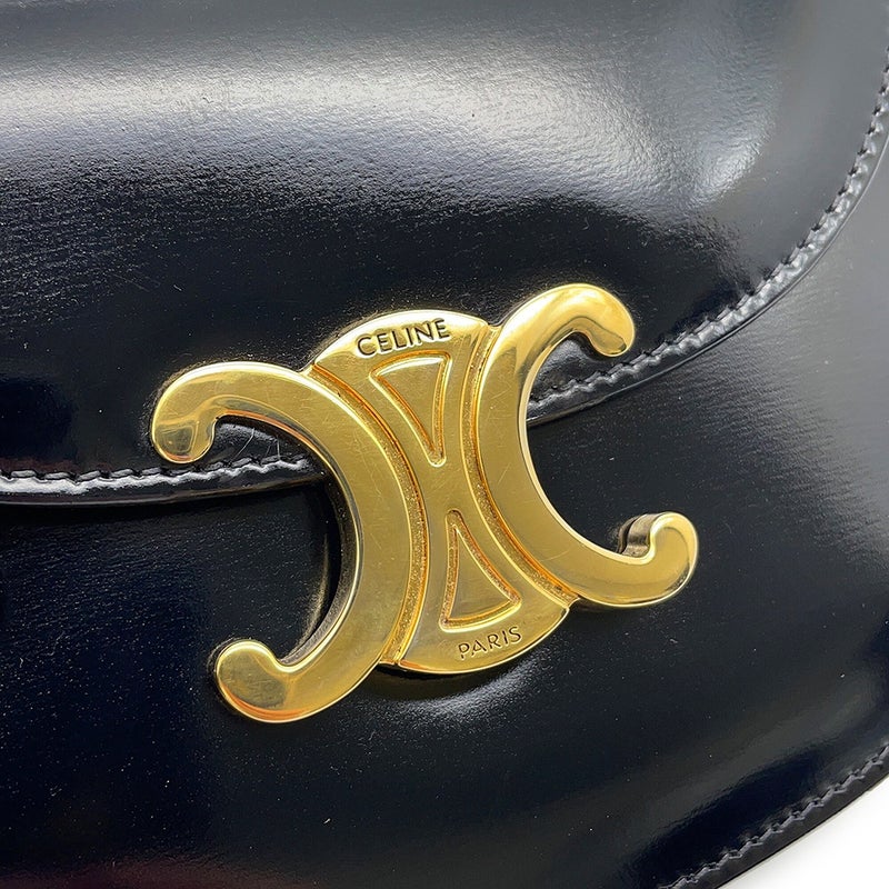 セリーヌ ハンドバッグ トリオンフ ミニ ブザス クレア カーフレザー 10L063 CELINE ミニバッグ 2wayショルダー 黒