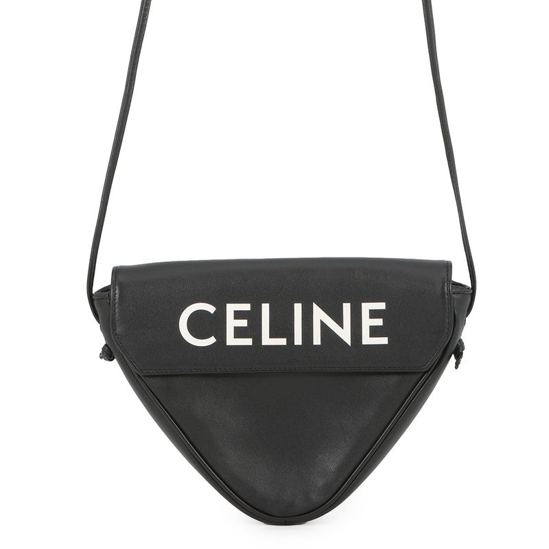 セリーヌ ショルダーバッグ トライアングル ロゴ レザー 19590 CELINE ポシェット 黒 白