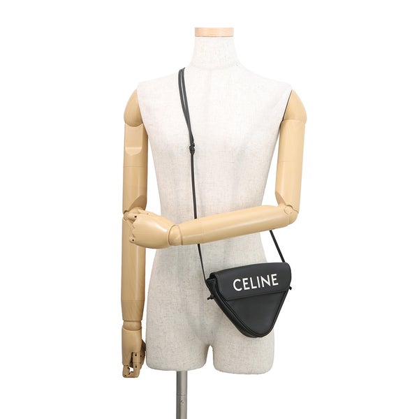 セリーヌ ショルダーバッグ トライアングル ロゴ レザー 19590 CELINE ポシェット 黒 白