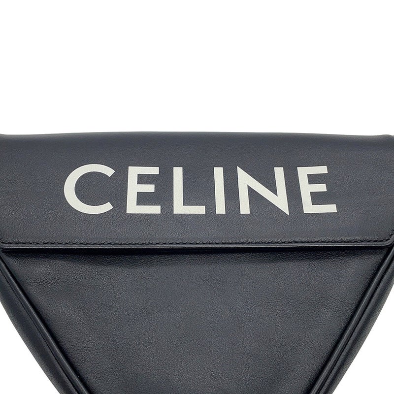 セリーヌ ショルダーバッグ トライアングル ロゴ レザー 19590 CELINE ポシェット 黒 白