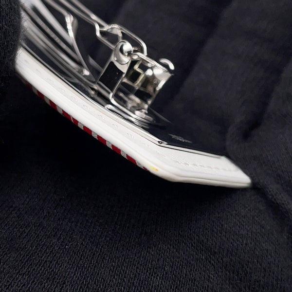 エルメス バレッタ マジルGM マニュファクチュール・ドゥ・ブックルリ レッド/シルバー金具 レザー HERMES ヘアクリップ