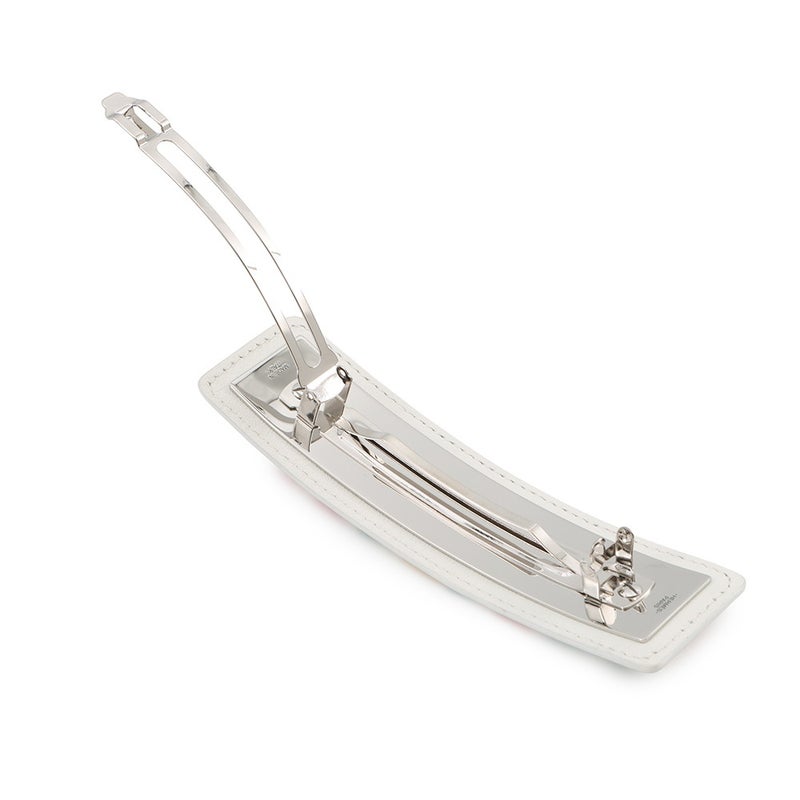 エルメス バレッタ マジルGM マニュファクチュール・ドゥ・ブックルリ レッド/シルバー金具 レザー HERMES ヘアクリップ 白