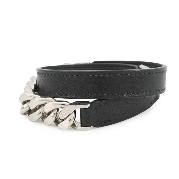 エルメス ブレスレット カムデン Camden ブラック/シルバー金具 レザー U刻印 サイズT5 HERMES アクセサリー 黒