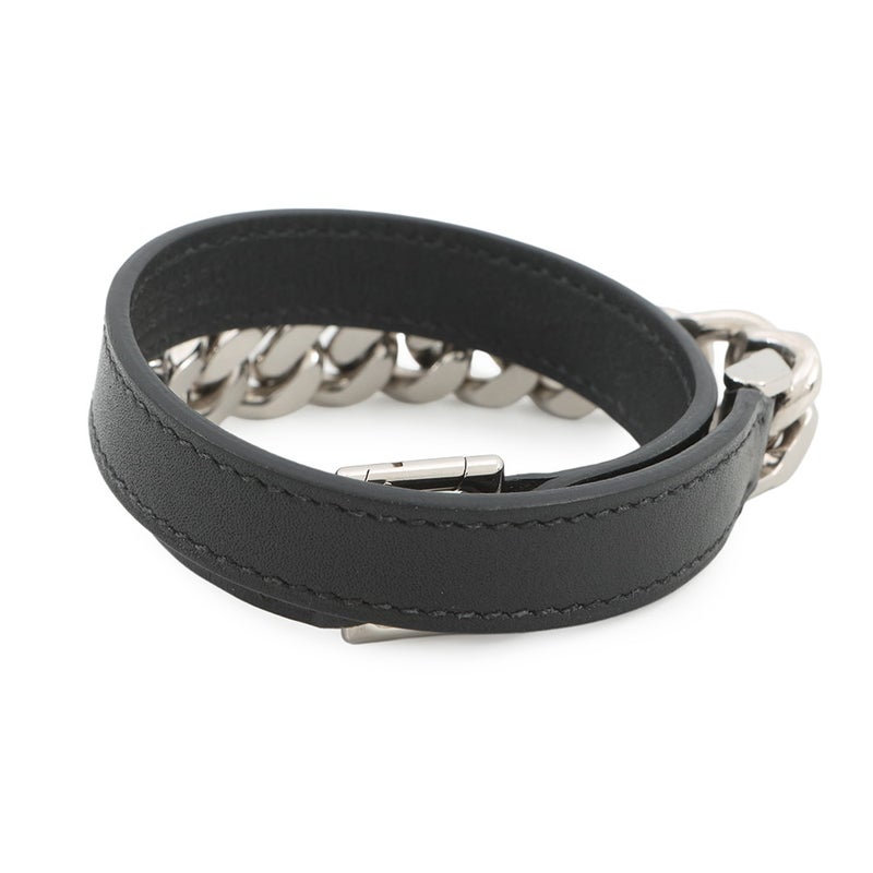 エルメス ブレスレット カムデン Camden ブラック/シルバー金具 レザー U刻印 サイズT5 HERMES アクセサリー 黒