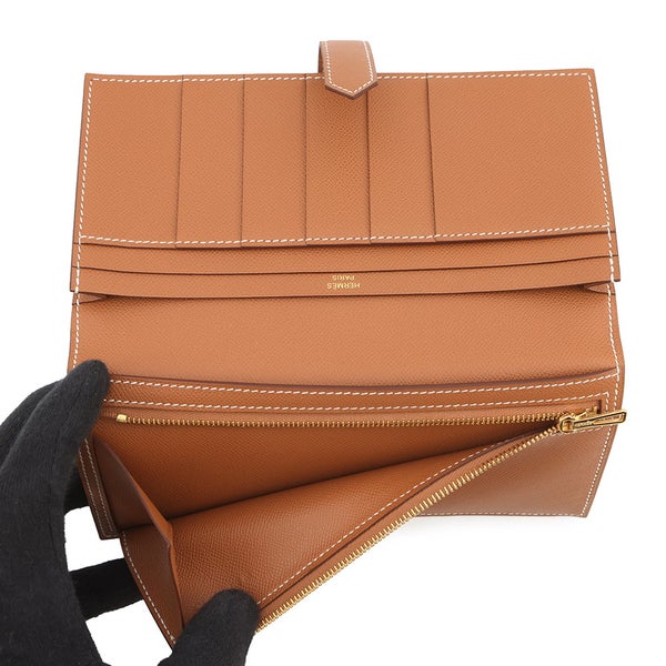 エルメス 長財布 ベアンスフレ マチあり ゴールド/ゴールド金具 ヴォーマダム W刻印 HERMES 財布
