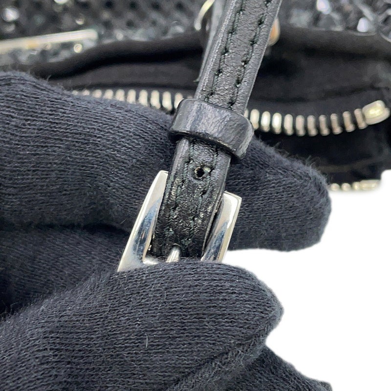 プラダ ハンドバッグ トライアングルロゴ クリスタル サテン 1BA253 PRADA 2way 黒