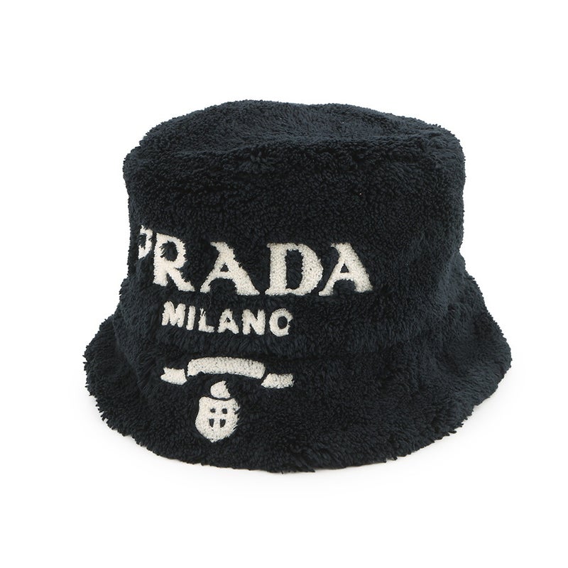 プラダ ハット ロゴ刺繍 バケットハット ポリエステル サイズS 1HC137 PRADA 帽子 黒