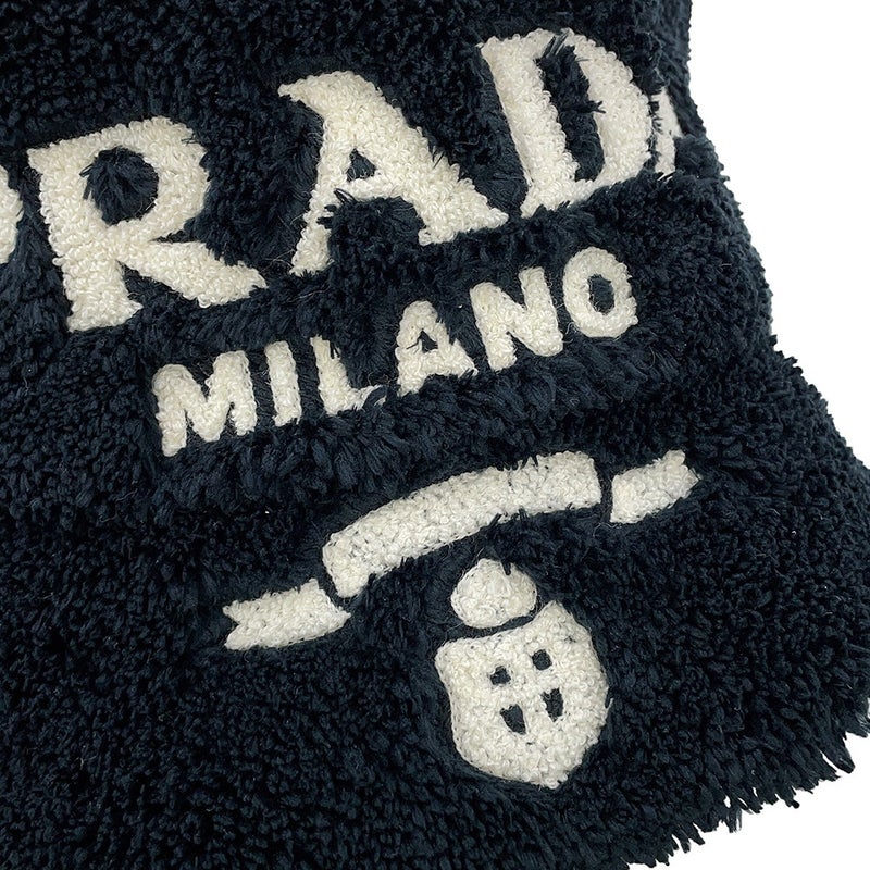 プラダ ハット ロゴ刺繍 バケットハット ポリエステル サイズS 1HC137 PRADA 帽子 黒