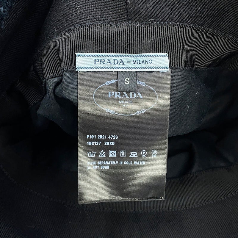 プラダ ハット ロゴ刺繍 バケットハット ポリエステル サイズS 1HC137 PRADA 帽子 黒