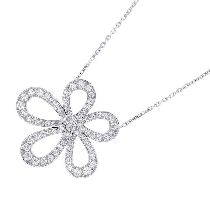 ヴァンクリーフ&アーペル ネックレス フラワーレース ペンダント ダイヤモンド 78P 計2.37ct K18WGホワイトゴールド VCARP05200
