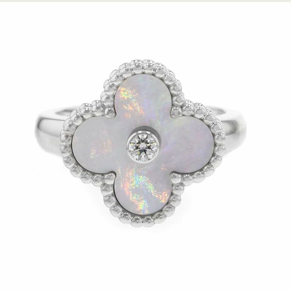 ヴァンクリーフ&アーペル リング ヴィンテージ アルハンブラ リング マザーオブパール ダイヤ 1P 0.05ct K18WG サイズ49 VCARF48900