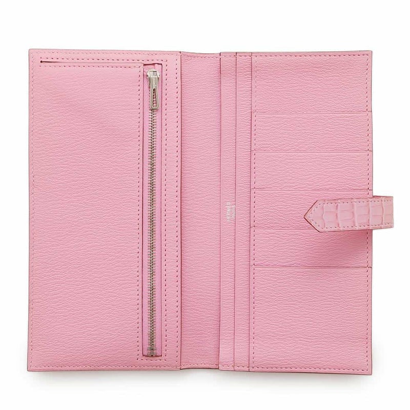 エルメス 長財布 ベアンスフレ ローズバブルガム/シルバー金具 アリゲーターマット D刻印