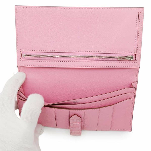 エルメス 長財布 ベアンスフレ ローズバブルガム/シルバー金具 アリゲーターマット D刻印