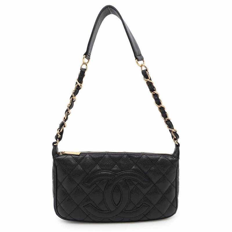 シャネル ショルダーバッグ ココマーク マトラッセ キャビアスキン A22476 CHANEL ワンショルダー セミショルダー 黒