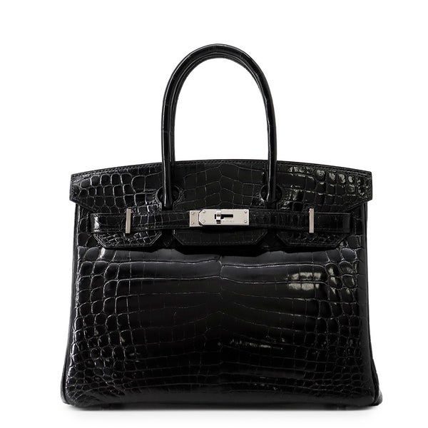 エルメス バーキン30 ブラック/シルバー金具 ニロティカスシャイン □L刻印 HERMES Birkin ハンドバッグ 黒
