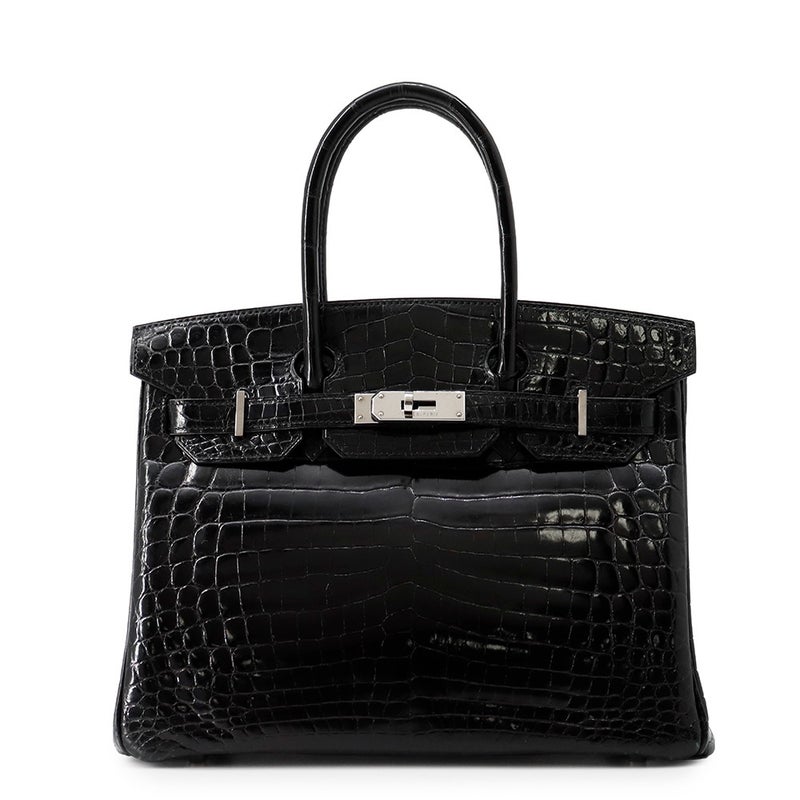 エルメス バーキン30 ブラック/シルバー金具 ニロティカスシャイン □L刻印 HERMES Birkin ハンドバッグ 黒