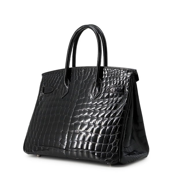 エルメス バーキン30 ブラック/シルバー金具 ニロティカスシャイン □L刻印 HERMES Birkin ハンドバッグ 黒