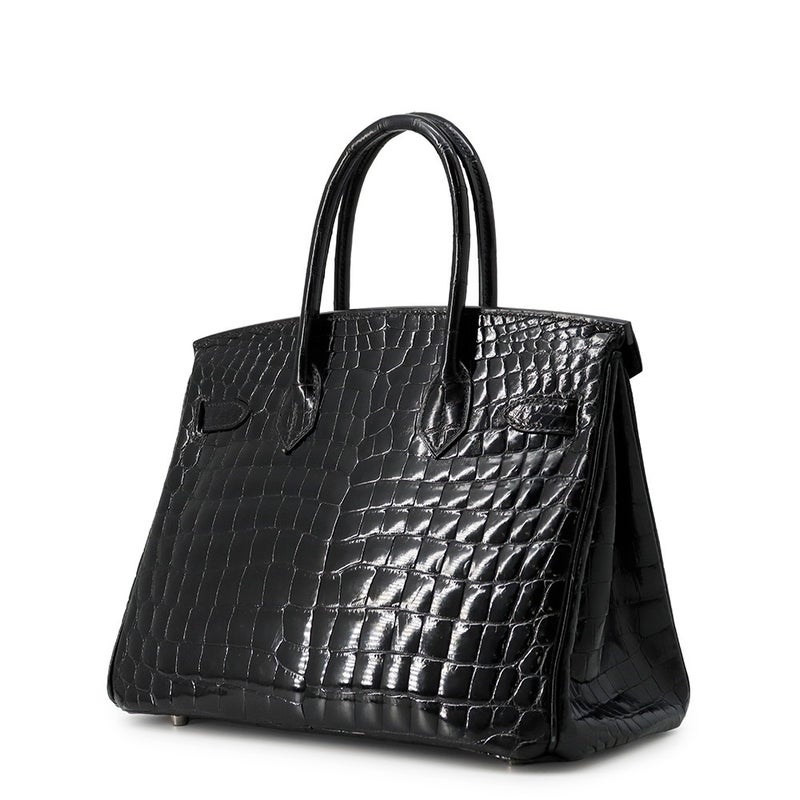 エルメス バーキン30 ブラック/シルバー金具 ニロティカスシャイン □L刻印 HERMES Birkin ハンドバッグ 黒