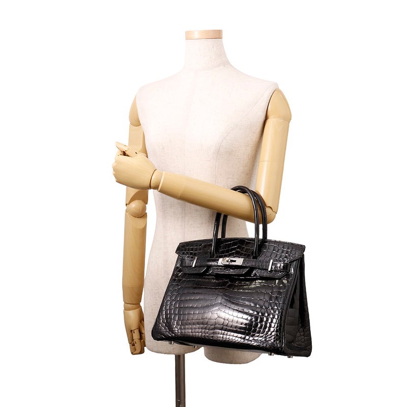 エルメス バーキン30 ブラック/シルバー金具 ニロティカスシャイン □L刻印 HERMES Birkin ハンドバッグ 黒