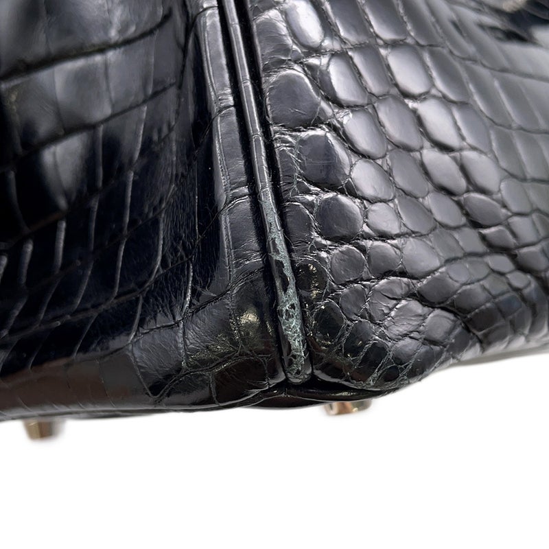 エルメス バーキン30 ブラック/シルバー金具 ニロティカスシャイン □L刻印 HERMES Birkin ハンドバッグ 黒