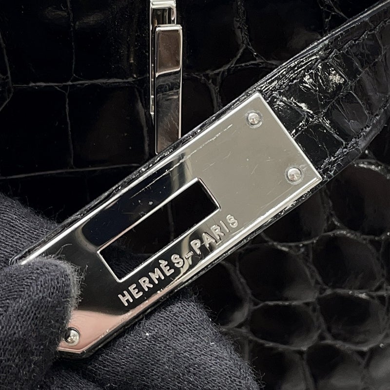 エルメス バーキン30 ブラック/シルバー金具 ニロティカスシャイン □L刻印 HERMES Birkin ハンドバッグ 黒