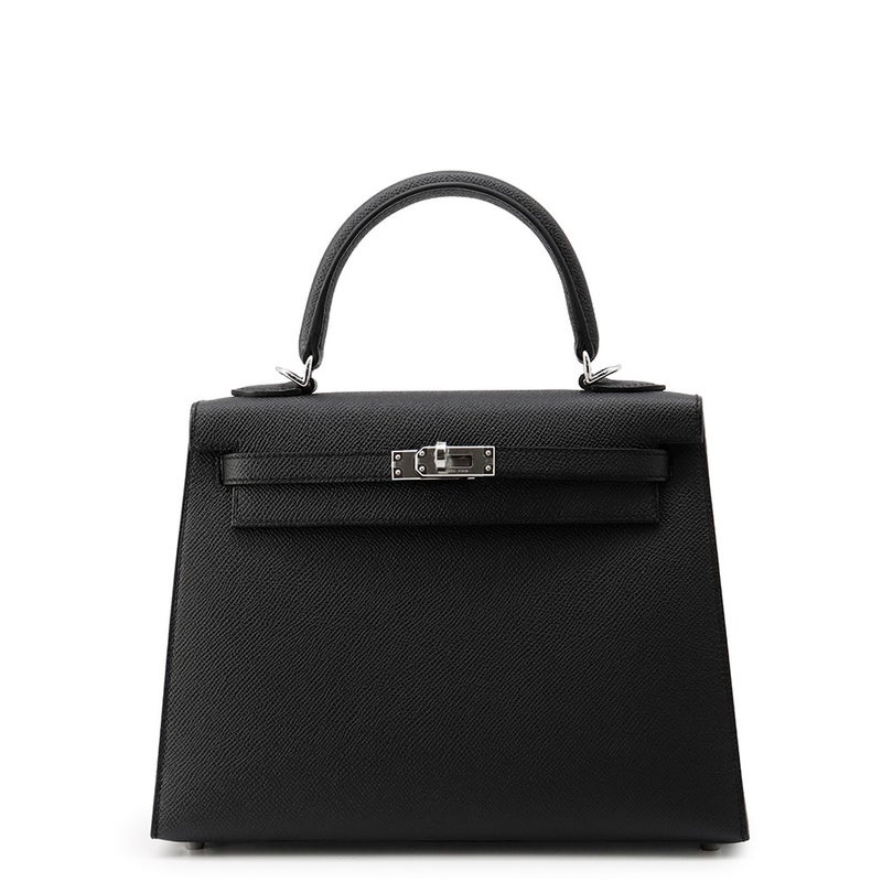 エルメス ハンドバッグ ケリー25 外縫い ブラック/シルバー金具 エプソン G刻印 ２wayショルダー 黒