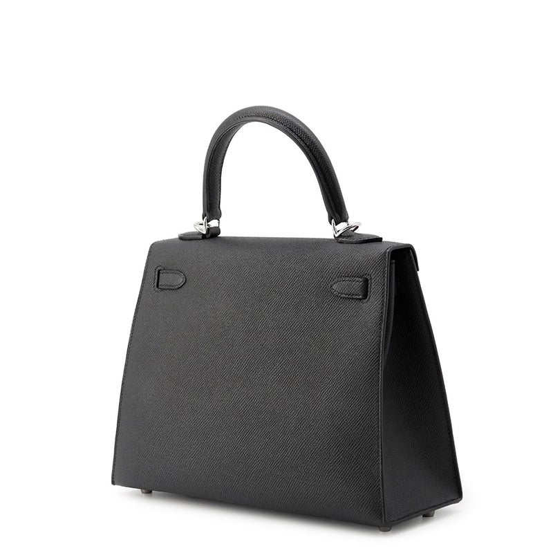 エルメス ハンドバッグ ケリー25 外縫い ブラック/シルバー金具 エプソン G刻印 ２wayショルダー 黒