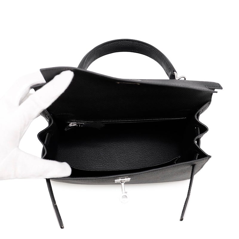 エルメス ハンドバッグ ケリー25 外縫い ブラック/シルバー金具 エプソン G刻印 ２wayショルダー 黒