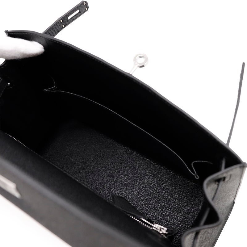 エルメス ハンドバッグ ケリー25 外縫い ブラック/シルバー金具 エプソン G刻印 ２wayショルダー 黒