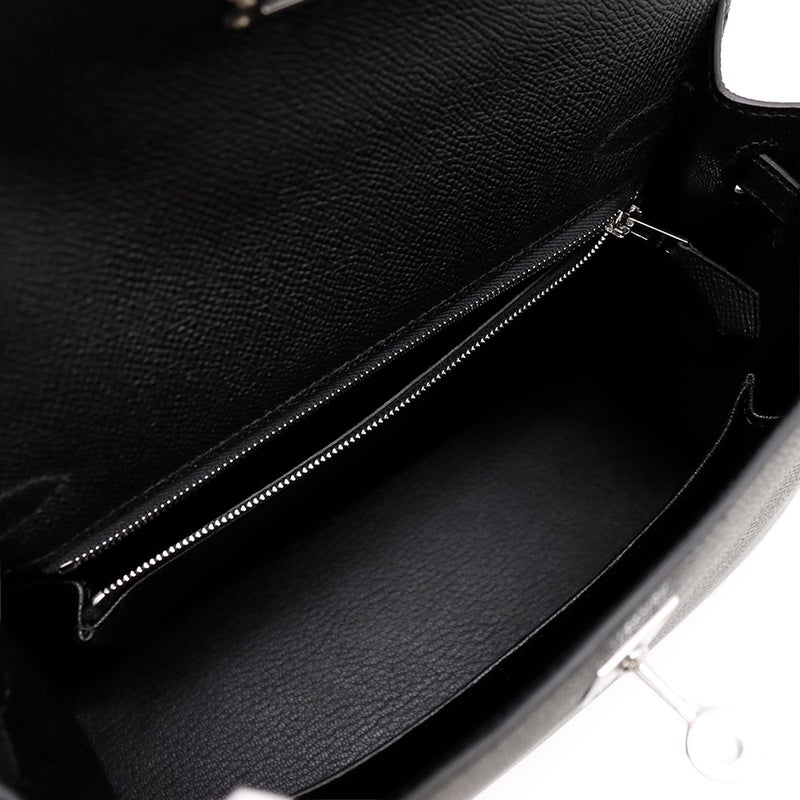 エルメス ハンドバッグ ケリー25 外縫い ブラック/シルバー金具 エプソン G刻印 ２wayショルダー 黒