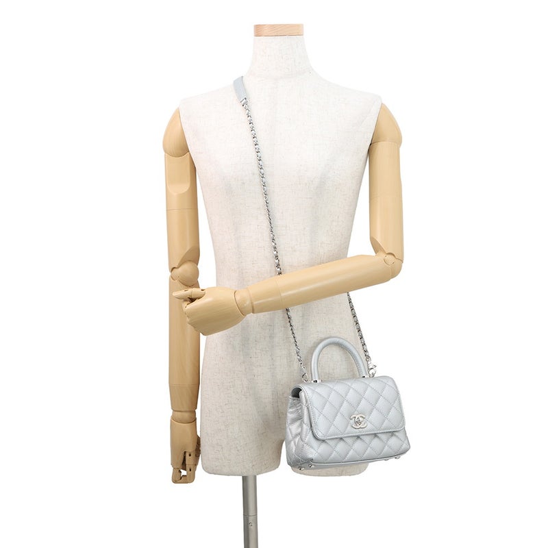 シャネル ハンドバッグ ココマーク トップハンドル マトラッセ キャビアスキン XXS AS2215 2wayショルダー ココハンドル