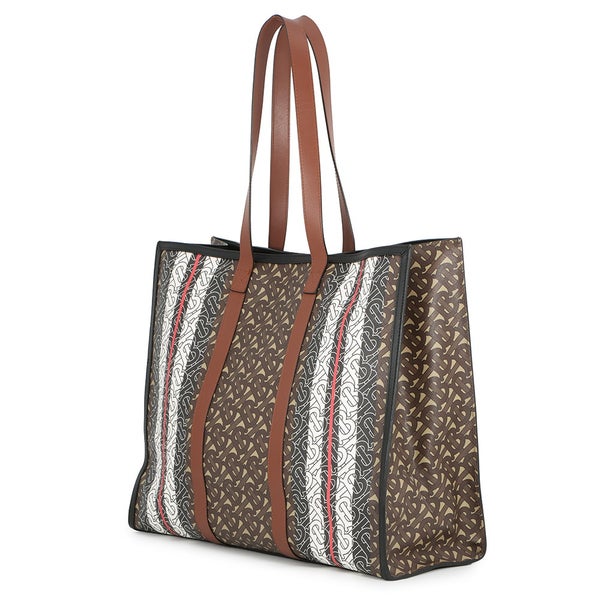 バーバリー トートバッグ TBモノグラム ストライプ Eキャンバス PVC レザー BURBERRY