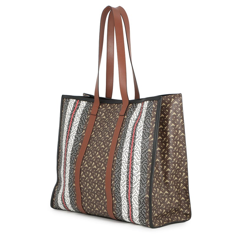バーバリー トートバッグ TBモノグラム ストライプ Eキャンバス PVC レザー BURBERRY