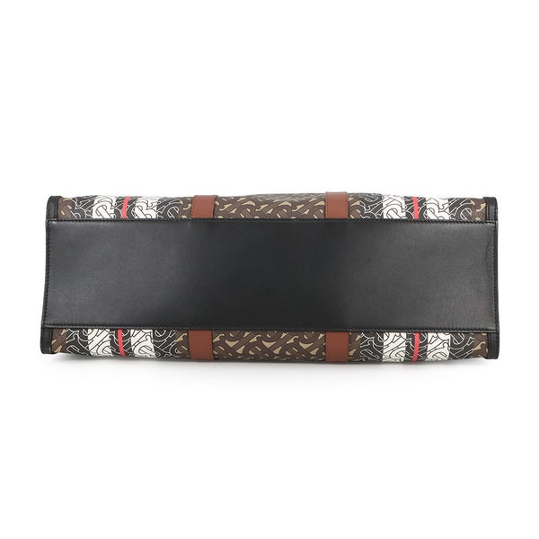 バーバリー トートバッグ TBモノグラム ストライプ Eキャンバス PVC レザー BURBERRY