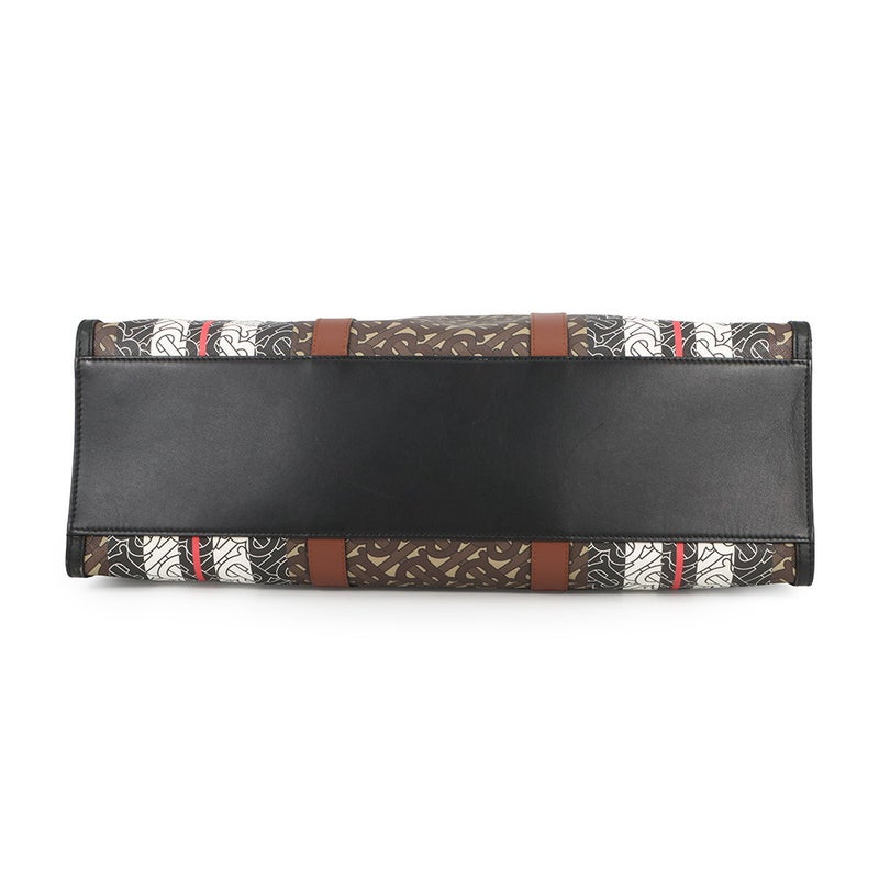 バーバリー トートバッグ TBモノグラム ストライプ Eキャンバス PVC レザー BURBERRY