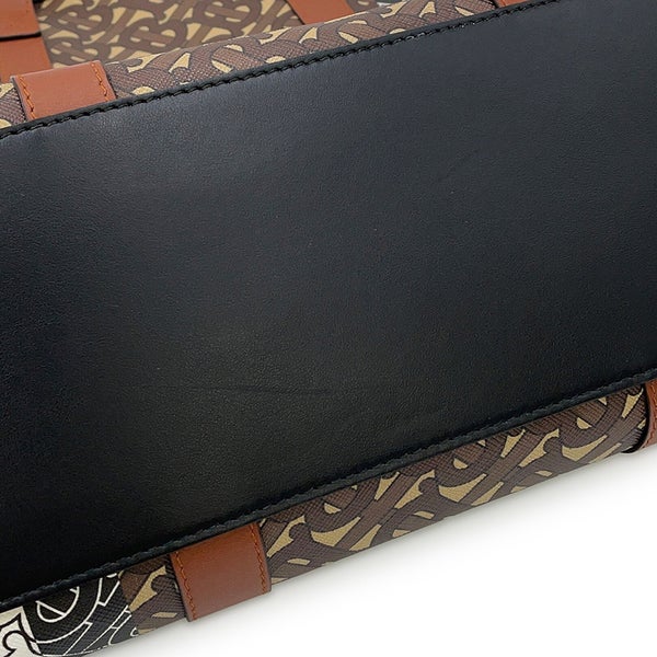バーバリー トートバッグ TBモノグラム ストライプ Eキャンバス PVC レザー BURBERRY