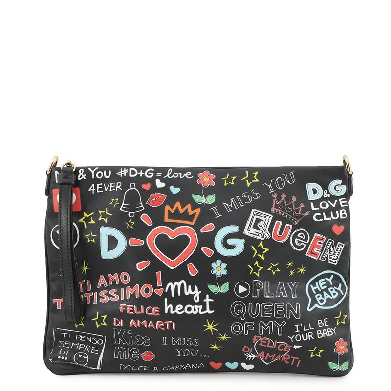 ドルチェ&ガッバーナ クラッチバッグ CLEO グラフィティ レザー DOLCE&GABBANA 黒 2way